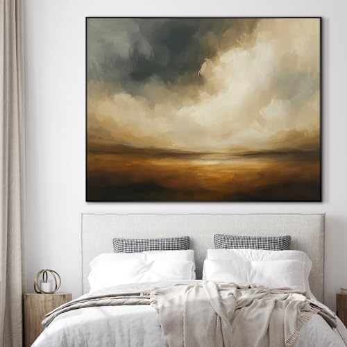 46"x60" Extra Large Framed Wall Art Golden Horizon Dramatic Abstract Landscape Illustration for Home Living Room Bedroom Decor