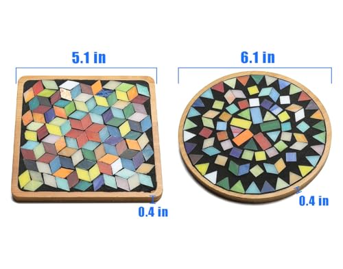 2 Sets of DIY Mosaic Craft Kits Mosaic Tiles Coaster Kit Make Your Own Mosaic Project Handmade Craft Set with Stained Glass Mosaic Tile Pieces for Decoration and Gift (12 Count)