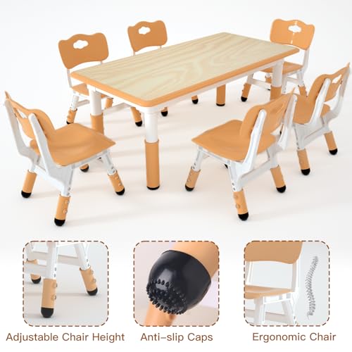 Kids Study Table and 6 Chairs Set