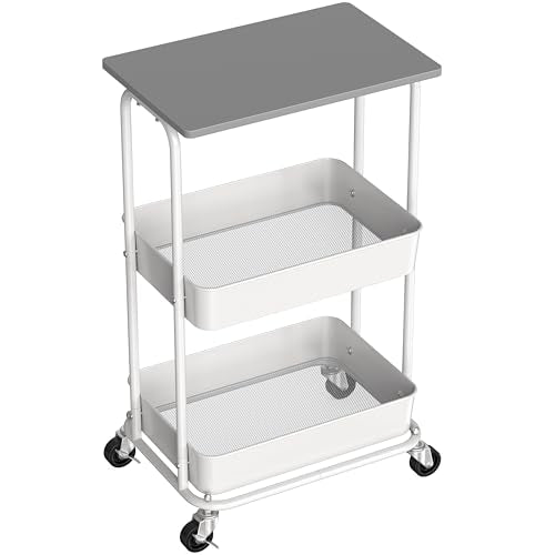 2 Tier Rolling Utility Cart Wood Top
