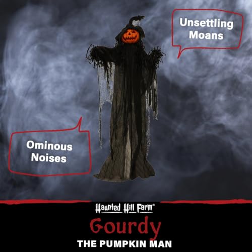 6.0 Ft Poseable Lighted Pumpkin Witch with Sound (68" Standing Pumpkin Man)
