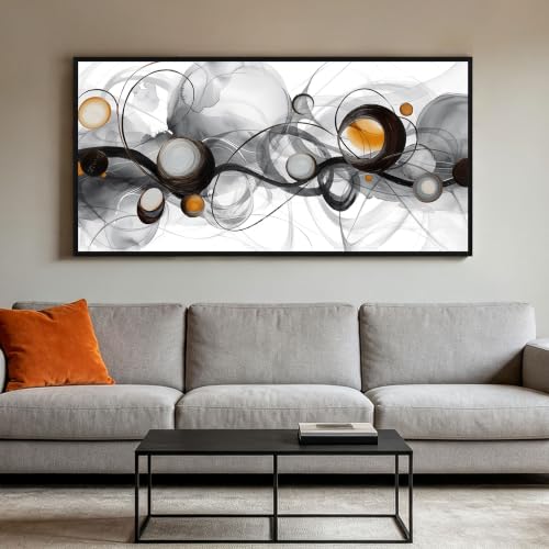 Abstract Wall Art Black White Orange 40x20 Inches