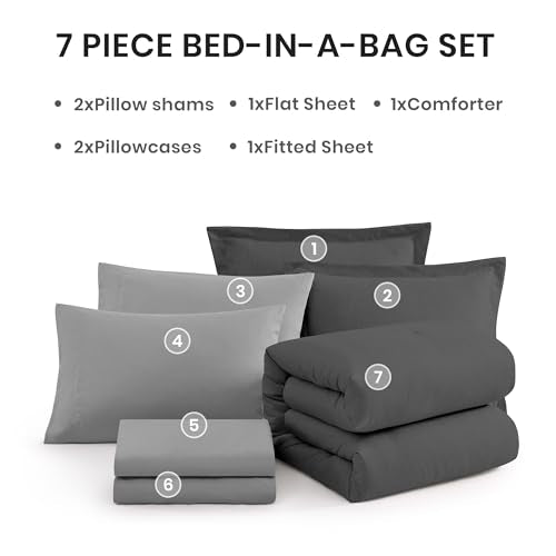 Full Size Comforter Set 7 Pieces Dark Grey Bed in a Bag