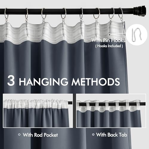 Stone Blue Back Tab Blackout Curtains 52x90 Inch Long 2 Panels Set (2 Count)