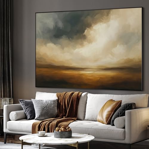 46"x60" Extra Large Framed Wall Art Golden Horizon Dramatic Abstract Landscape Illustration for Home Living Room Bedroom Decor