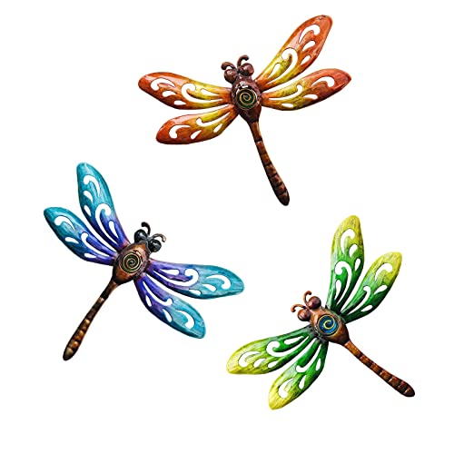 Metal Dragonfly Wall Decoration Garden Fence Outdoor Wall Art (3 Count)