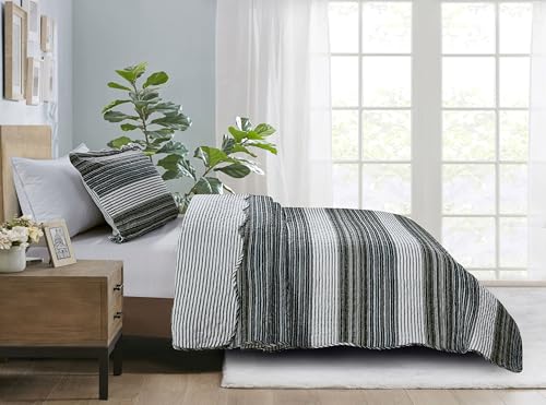 Multi Grey Stripes Patchwork Quilt Set