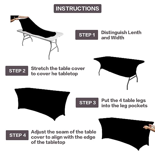 2 Pack 6FT Black Table Cloth for Rectangular Spandex Table Cover (2 Count)