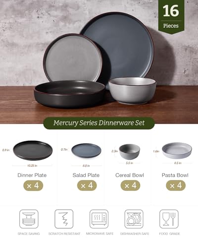 Mercury 16 Piece Stoneware Plates and Bowls