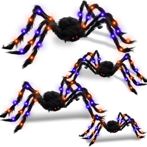 4 Pcs Large Halloween Light up Spiders (Orange, Purple)