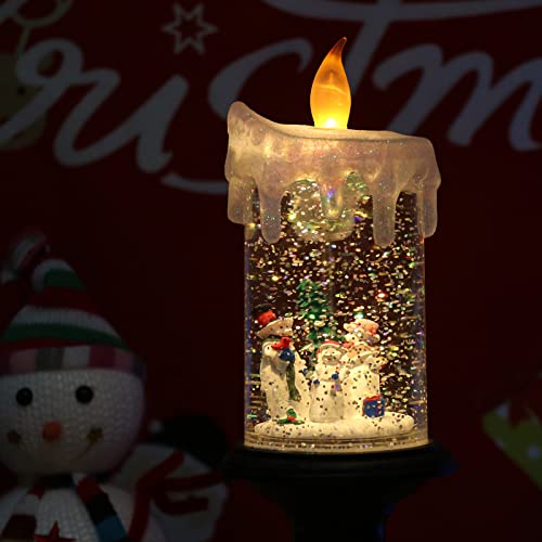 Snowman Christmas Snow Globe Flameless Candle Battery Operated
