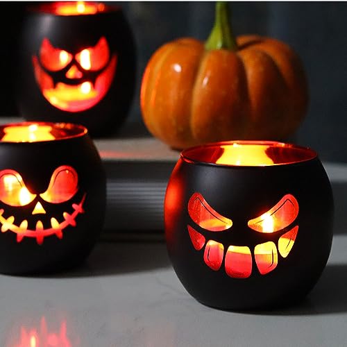 Jack O Lantern Votive Candle Holders for Indoor Outoddr Halloween Decor (6 Count)