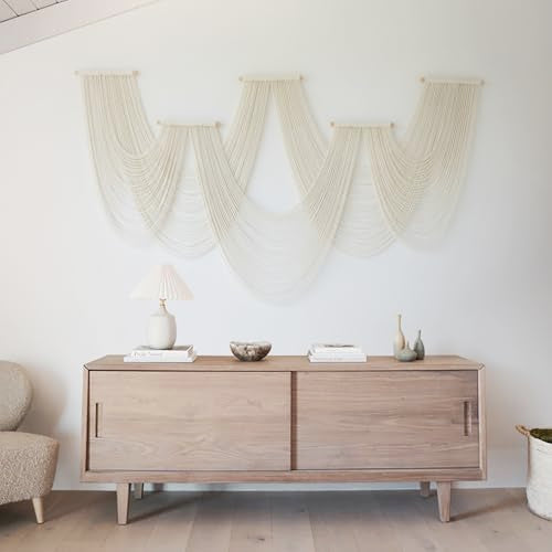 Macrame Wall Hanging Ivory Handmade Geometric Wall Art Fiber Woven Decor