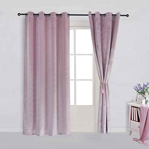 Super Soft Luxury Velvet Curtains Set of 2 Pink Flannel Blackout Drapes Grommet Draperies for Hotel 52Wx72L inch