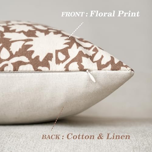 Set of 2 Decorative Neutral Floral Throw Pillow Covers Accent Farmhouse Cushion Covers Boho Pillowcase for Couch Sofa Bedroom Living Room Home Decor (2 Count)