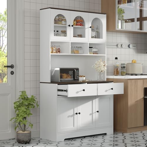 Kitchen Pantry Cabinet with Open Storage Shelves