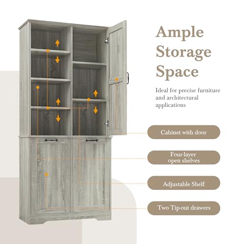68" Tall Bathroom Storage Cabinet with One Door and Two Laundry Hampers for Home Display Organizer