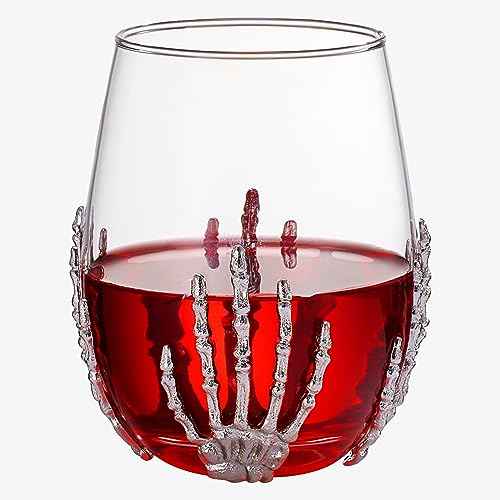 Skeleton Hand Stemless Wine Glasses Set Of 2 17oz Spooky Halloween Tumblers (2 Count)