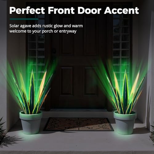 24” Metal Agave Plant Outdoor Decor with Solar Light