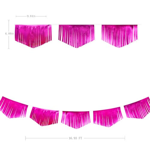 Hot pink Tassel Banner Double Sided Metallic Fabric Pennant Bunting Flag Garland for Birthday Bachelorette Anniversary Engagement Wedding Bridal Shower Graduation Pink Girl Party Decorations Supplies (16.93 Foot)