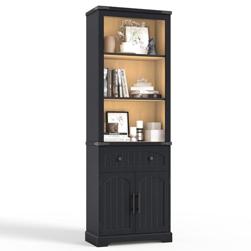 Farmhouse Bookshelf with Storage Cabinet