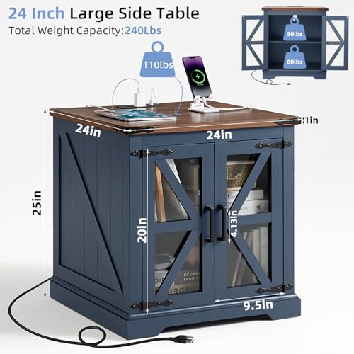 24'' End Table Set 2 with Charger for Living Room