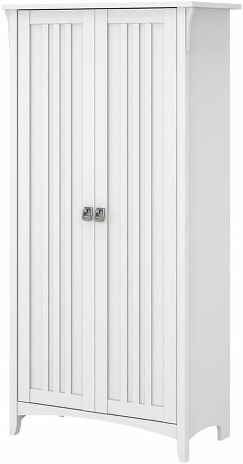 Bush Home Salinas Tall Storage Cabinet with Doors in Shiplap Gray and Pure White, Office Storage Unit, Organizer for Home or Workspace, Adjustable Shelving