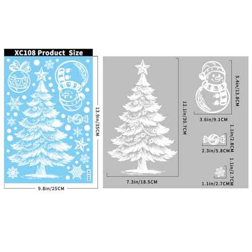 Christmas Window Clings for Glass 2 Sheet White Window Decals with Snowman Xmas Tree Designs Window Stickers Cute Windows Cling for Winter Party Supplies Home School Office Glass Decorations (2 Count)