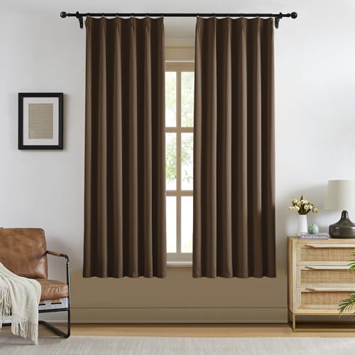 Brown Pinch Pleat Blackout Curtains 72 inch Length (2 Count)