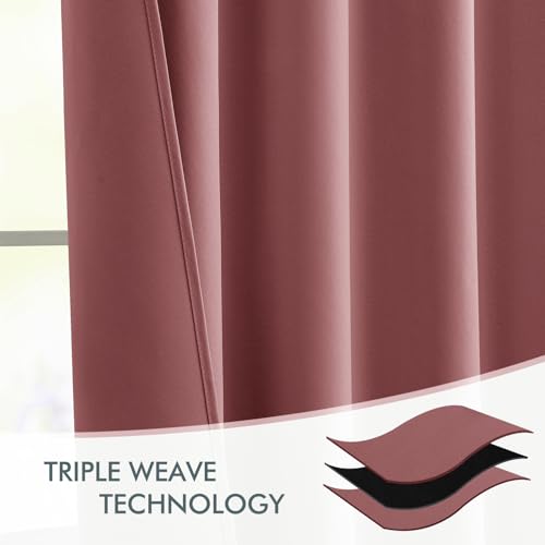 Dusty Rose Back Tab Blackout Curtains 52x120 Inch Long 2 Panels Set (2 Count)