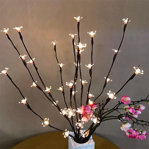 3pcs Battery Operated Cherry Blossom Flower Branch Lights Vase Filler Decor