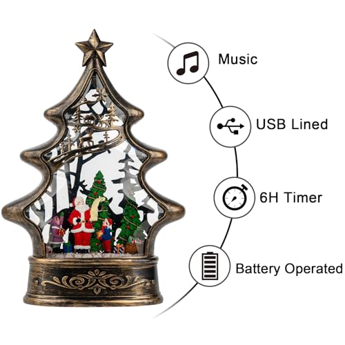 Musical Snow Globe Christmas Tree Lantern Lighted Santa List Christmas Snow Water Lantern Swirling Glittering Home Decoration and Gift