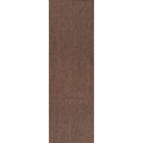 Indoor and Outdoor Runner Rug Brown Solid Boho Woven Design Easy (14 Sq Ft)
