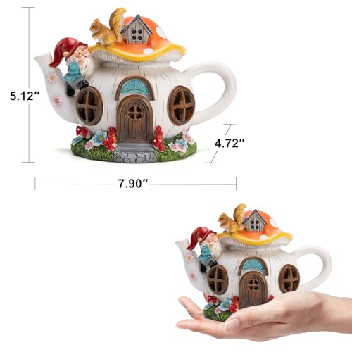 Solar Fairy House Garden Outdoor Statue with Gnome and Squirrel Figurine
