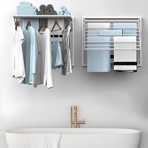 2 Pcs Wall Mount Clothes Drying Rack 26 X 31.5 Laundry Room Organizer Laundry Drying Rack Foldable Stainless Steel Drying Rack Clothing Space Saver Laundry Rack for Hanging Clothes Sock Towel (2 Count)