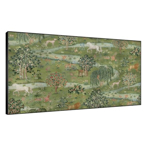 24"x46" Extra Large Framed Wall Art Medieval Fantasy Forest with Woodland Animals