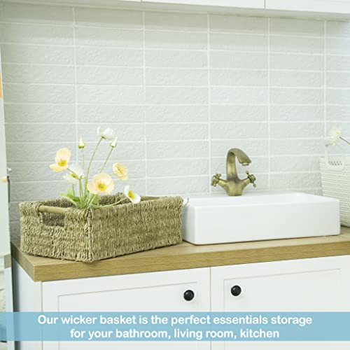 Large Natural Wicker Basket Rectangular with Wooden Handles