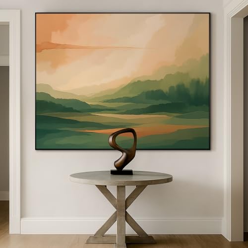46"x60" Extra Large Framed Wall Art Serene Green Mountains Horizon Landscape Illustration for Home Living Room Bedroom Decor