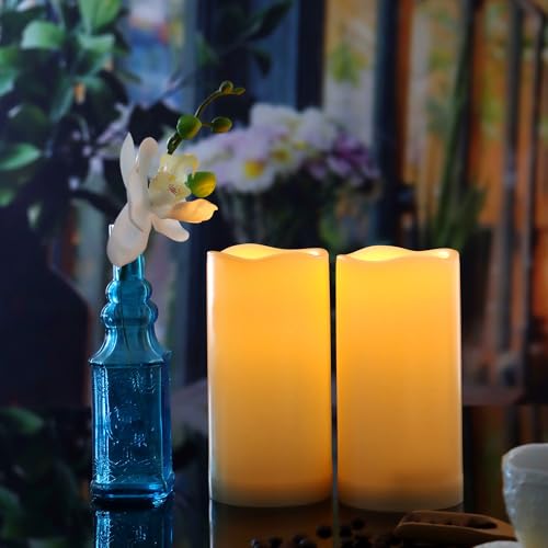 Outdoor Battery Operated Flameless LED Pillar Candles Remote D3”xH5” 2 Pack (2 Count)