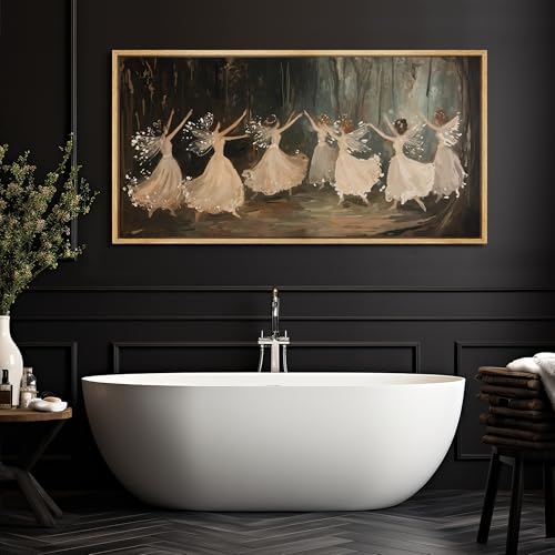 Extra Large Framed Canvas Print Wall Art Ballet Dancers in Motion Romantic Impressionist Dance Scene Illustrations Decorative Colorful Multicolor for Bedroom
