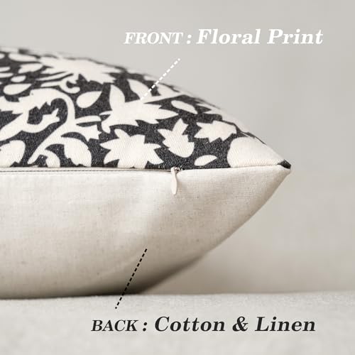 Set of 2 Decorative Neutral Floral Throw Pillow Covers Accent Farmhouse Cushion Covers Boho Vintage Pillowcase for Couch Sofa Bedroom Living Room Home Decor18×18 Inch (2 Count)