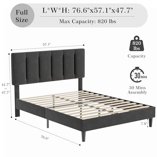 Full Size Bed Frame with Upholstered Headboard