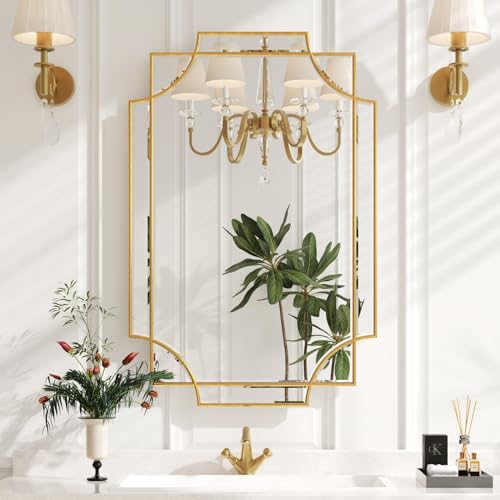 24"x36" Gold Foil Scalloped Edge Decorative Vanity Wall Mirror
