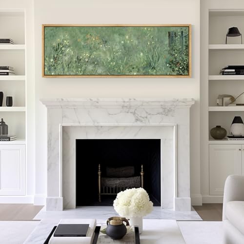 Large Framed Canvas Print Wall Art Meadow's Embrace Impressionist Wildflower Antique Retro Fine Art Illustrations Decorative Colorful for Bedroom