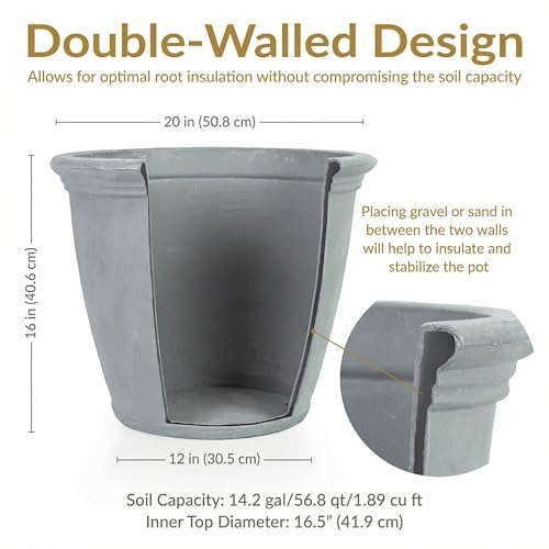 Sunnydaze Anjelica 20'' Large Plastic Planter Pot for Plants (2 Count)