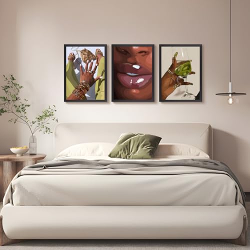 Wood Framed Fashion Black Woman Wall Art Set of 3 (3 Count)