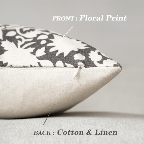Set of 2 Decorative Neutral Floral Throw Pillow Covers Accent Farmhouse Cushion Covers Boho Vintage Pillowcase for Couch Sofa Bedroom Living Room Home Decor (2 Count)