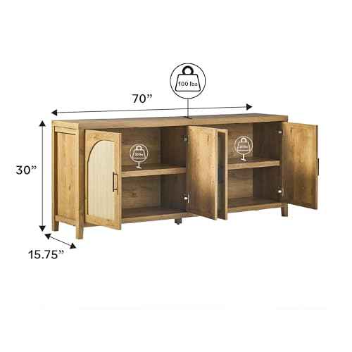 Sasha 4 Door Reeded Sideboard Buffet with Cord Management