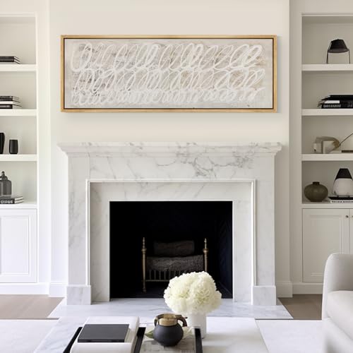 Large Framed Canvas Print Wall Art White Abstract Calligraphy Antique Retro Fine Art Illustrations Decorative Colorful for Bedroom