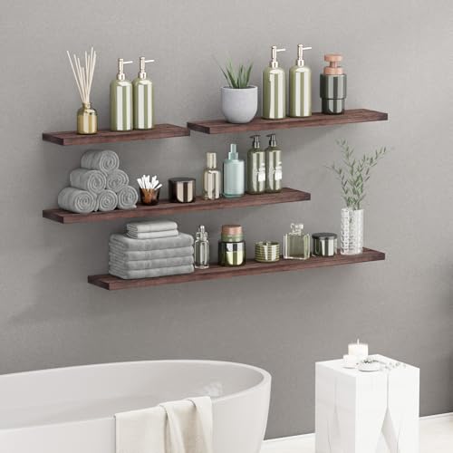 Floating Shelves 8 Inch Deep Solid Wood Wide Wall Shelf Set of 2 Wall Mounted for Bedroom Bathroom Living Room Kitchen (2 Count)